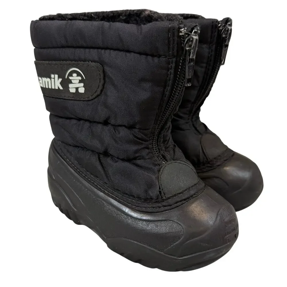 Kamik Icefollies Front Zip Waterproof Winter Snow Boots Black Toddler 7 Boys